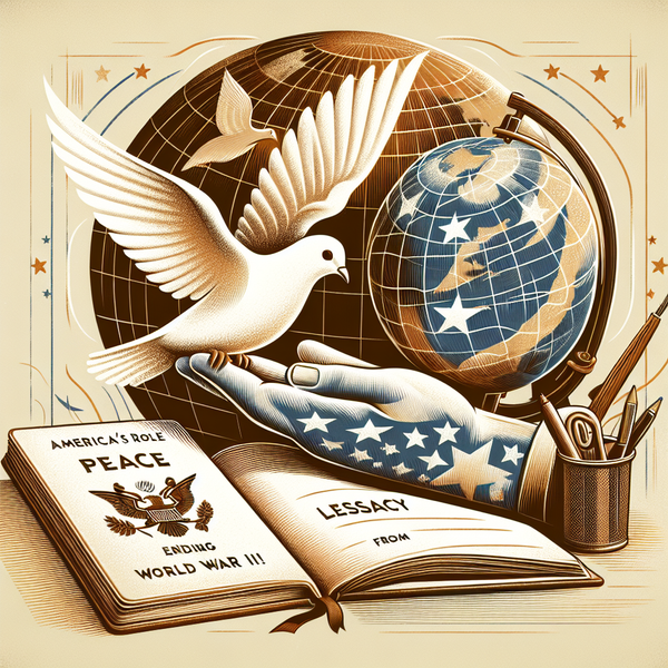 An abstract, symbolic representation of the theme: 'America's Role in Ending World War II