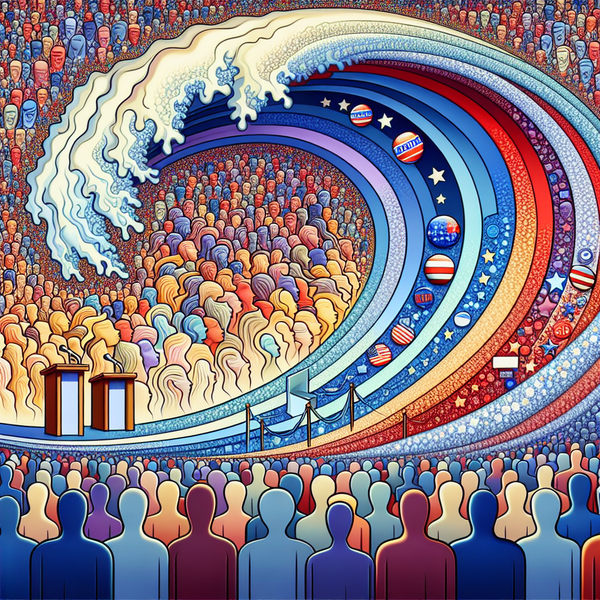An abstract symbolism depicting the theme of burgeoning populism within a political context